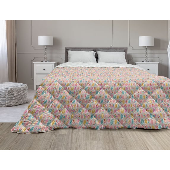 Argyle Down Alternative Comforter, Abstract Pattern with Rhombuses and Crossing Lines in Tones, Microfiber Quilt for All Season, 5 Sizes, Pearl Raspberry, by Ambesonne