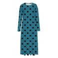 thumbnail image 5 of Cavosen Maxi Dresses for Women Vacation Blue Long Sleeve Fashion Dress Smocked Tiered Crew Neck Ankle Length Long Dress Polka Dots Print Pleated Casual Dress with Pocket XL, 5 of 5