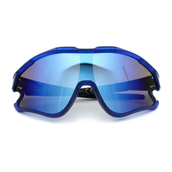 Kids Size Boys Xloop Shield Color Mirror Plastic Wrap Around Sport Sunglasses Blue - Blue Mirror