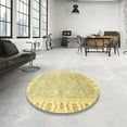 thumbnail image 4 of Ahgly Company Machine Washable Indoor Square Abstract Mustard Yellow Area Rugs, 6' Square, 4 of 7