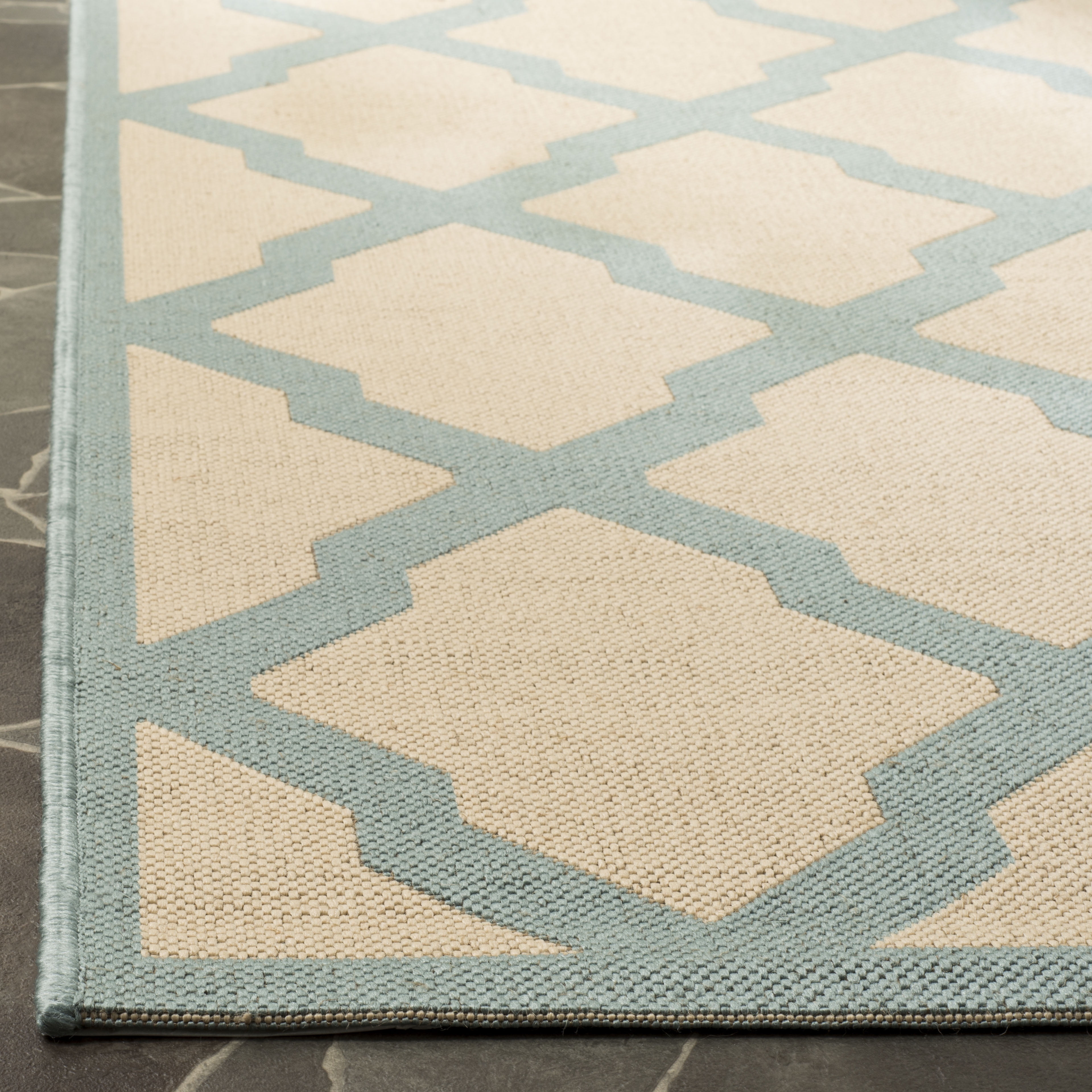 Safavieh Linden Gamal Geometric Indoor/Outdoor Area Rug, Cream/Aqua, 6'7" x 6'7" Square