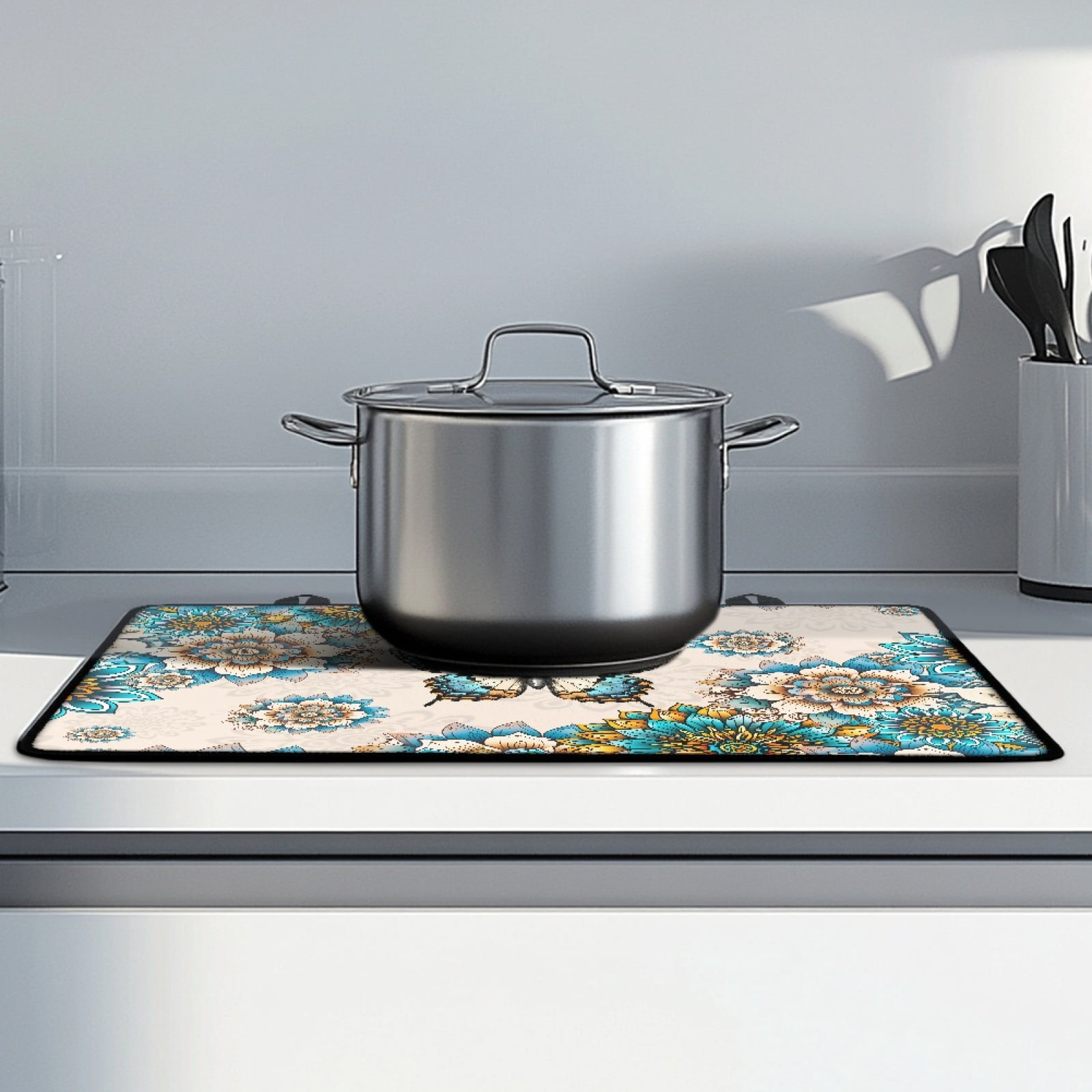 Renewold Stove Top Cover for Electric Stove, Stove Mat for Glass Stove Top, Heat Resistant Oil Resistant Cooktop Protector Cover for Kitchen Decor, Bohemian Flower Butterfly