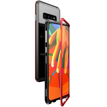 Galaxy S10 Plus Case, Allytech Magnetic Adsorption Metal Case Aluminum Bumper 9H Tempered Glass Back Cover NO Screen Protector [Wireless Charging] Case for Samsung Galaxy S10 Plus 2019,