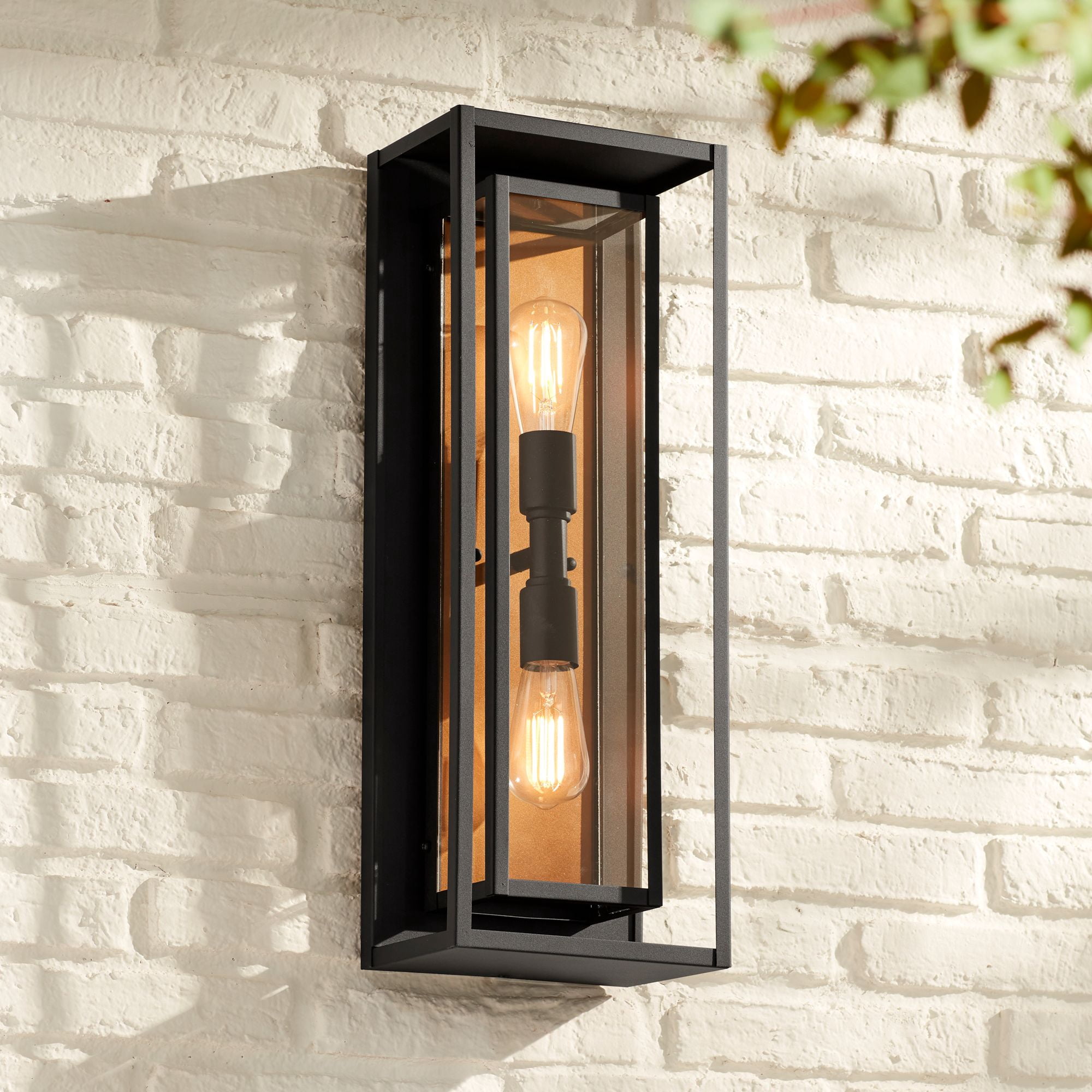 Possini Euro Design Metropolis Mid Century Modern Outdoor Wall Light Fixture Black Gold 22" Clear Glass for Post Exterior Barn Deck House Porch Yard