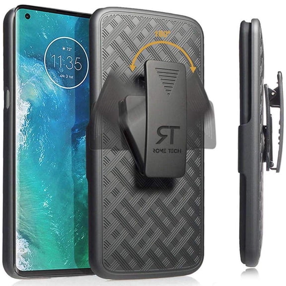 Rome Tech Belt Clip Holster Case for Moto Edge Plus 2020 - XT2061-3 - Slim Heavy Duty Shell Holster Combo with Kickstand, Black