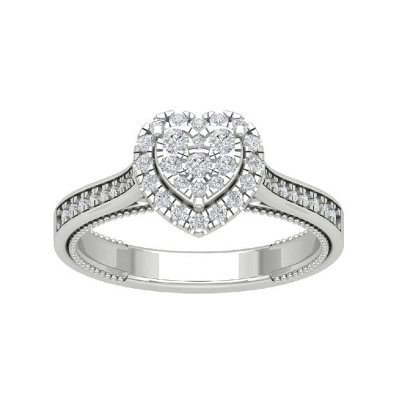 Araiya 14K White Gold Heart Shape Halo Cluster Diamond Ring for Women (1/2 cttw, I-J Color, I2-I3 Clarity), Size 7