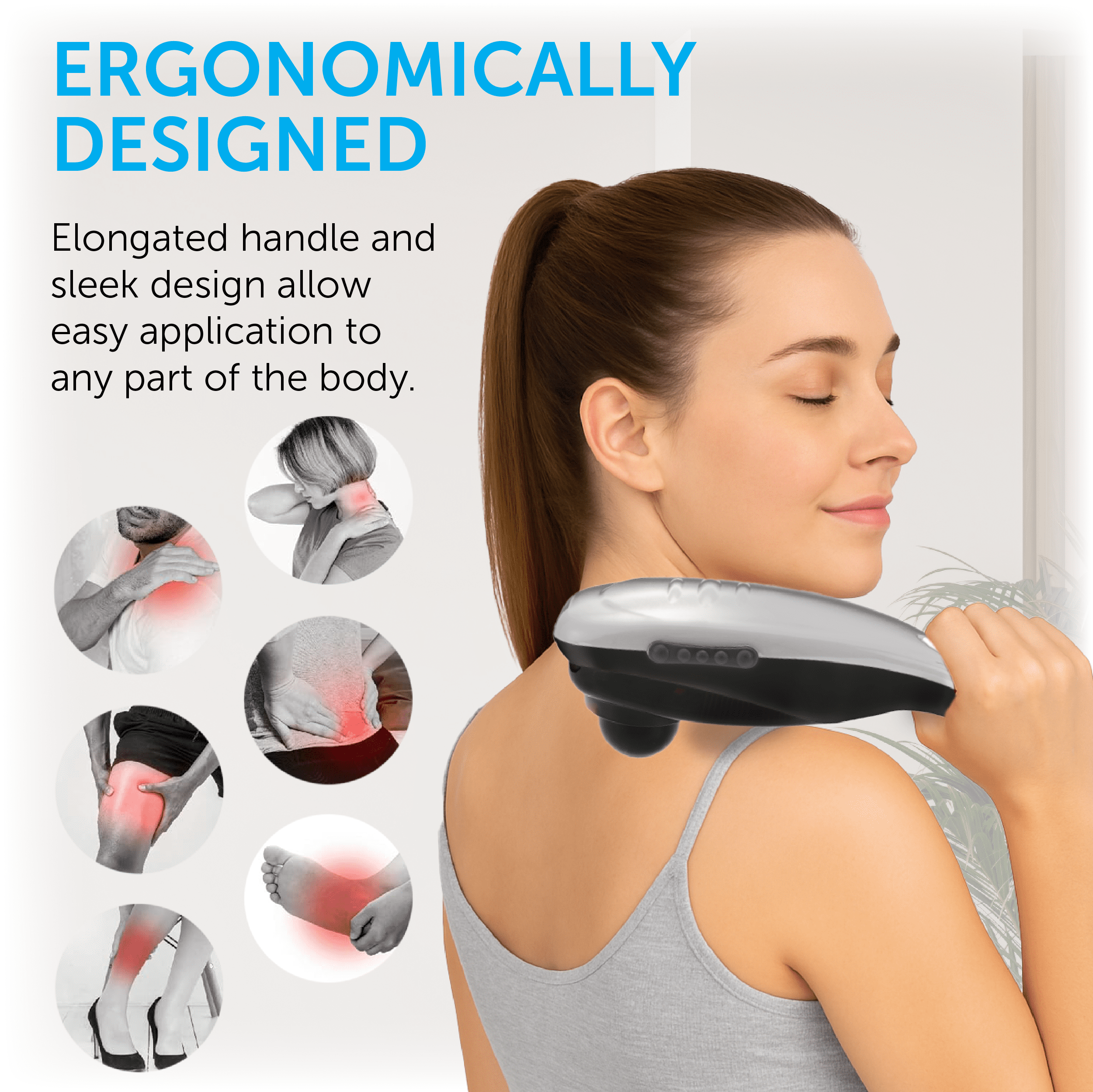 Daiwa Felicity Electric Handheld Massager Tapping Pro with Heat for Back, Neck & Shoulders - Deep Tissue. FSA/HSA Eligible