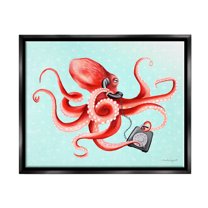 Stupell Industries Red Ombre Octopus Tentacles Retro Rotary Phone Graphic Art Jet Black Floating Framed Canvas Print Wall Art, Design by Amelie Legault