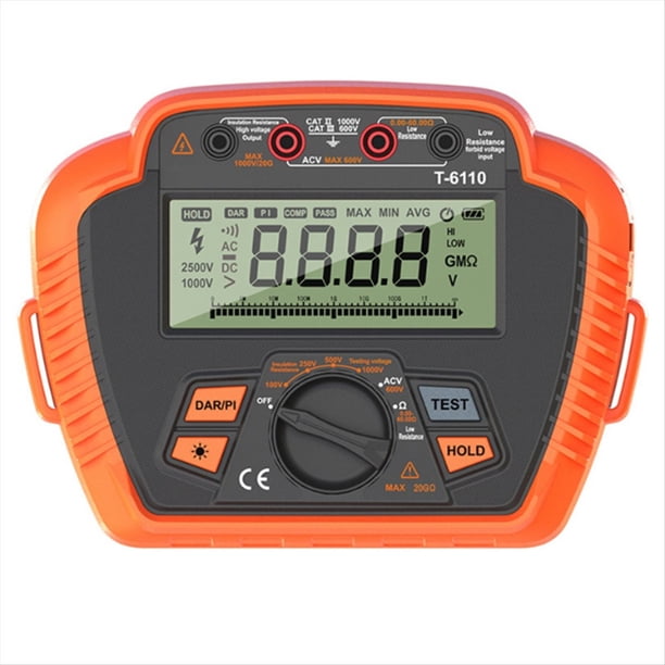 Comprobador de Resistencia de Aislamiento de 1000 V, Megóhmetro Digital, Máx. 20 GΩ, Medición de Baja Relación de Absorción de Resistencia.