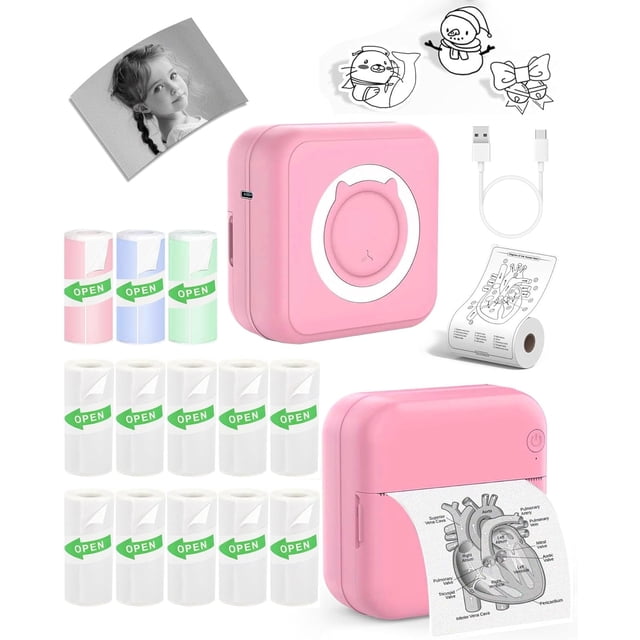 Sticker Printer Print Pods Mini Printer with Rolls Sticky Papers Portable Sticker Maker Machine Thermal Label Maker Thermanote Phone Labeller for Photos Pictures Notes Graphics B