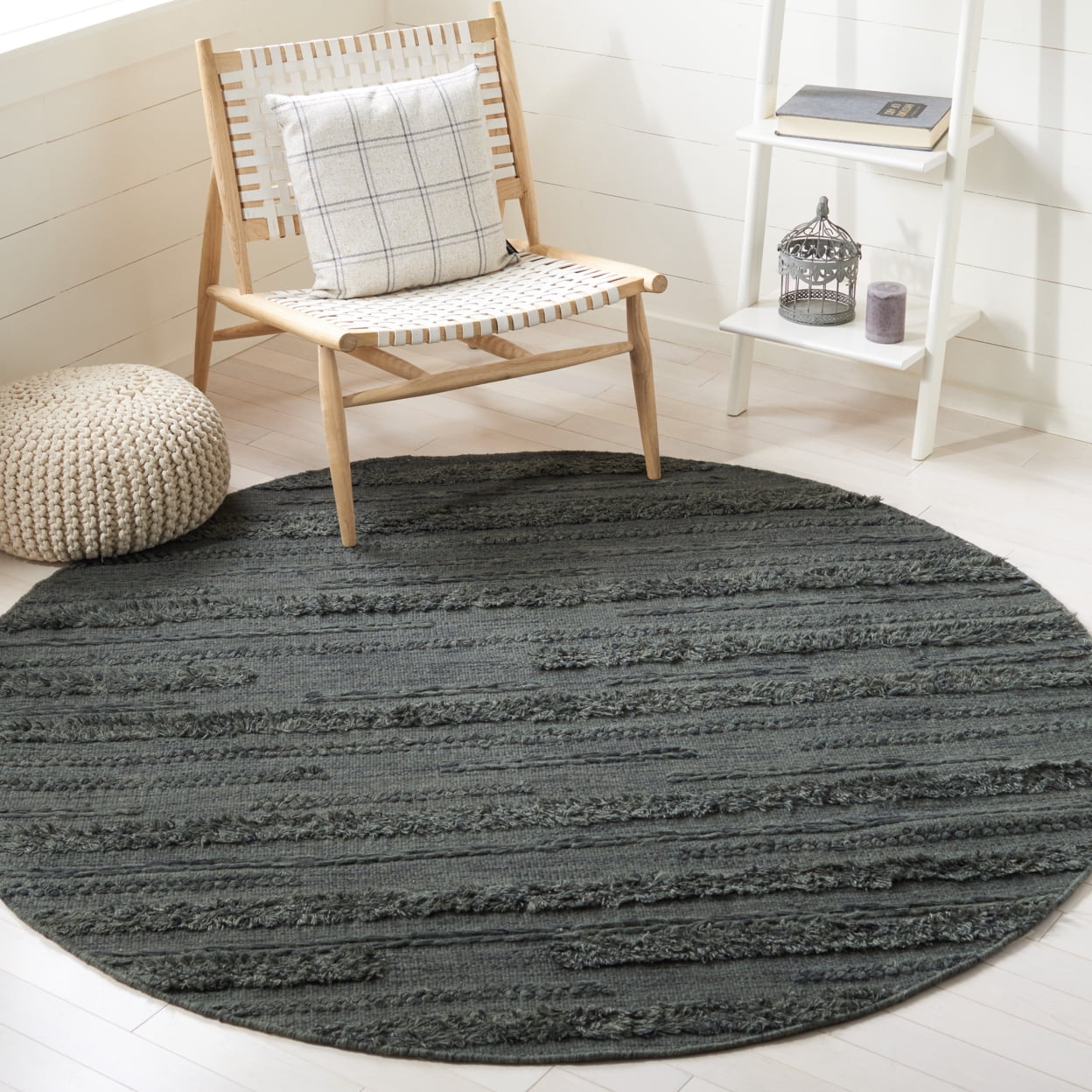 SAFAVIEH Vermont Zavanna Striped Runner Rug, Charcoal/Ivory, 2'3" x 9'