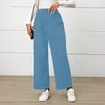 thumbnail image 2 of dGslk High Waist Wide Leg Pants for Women Casual Loose Fit Trousers with Pockets Elegant Straight Leg Bottoms for Daily Wear Sky Blue M, 2 of 2