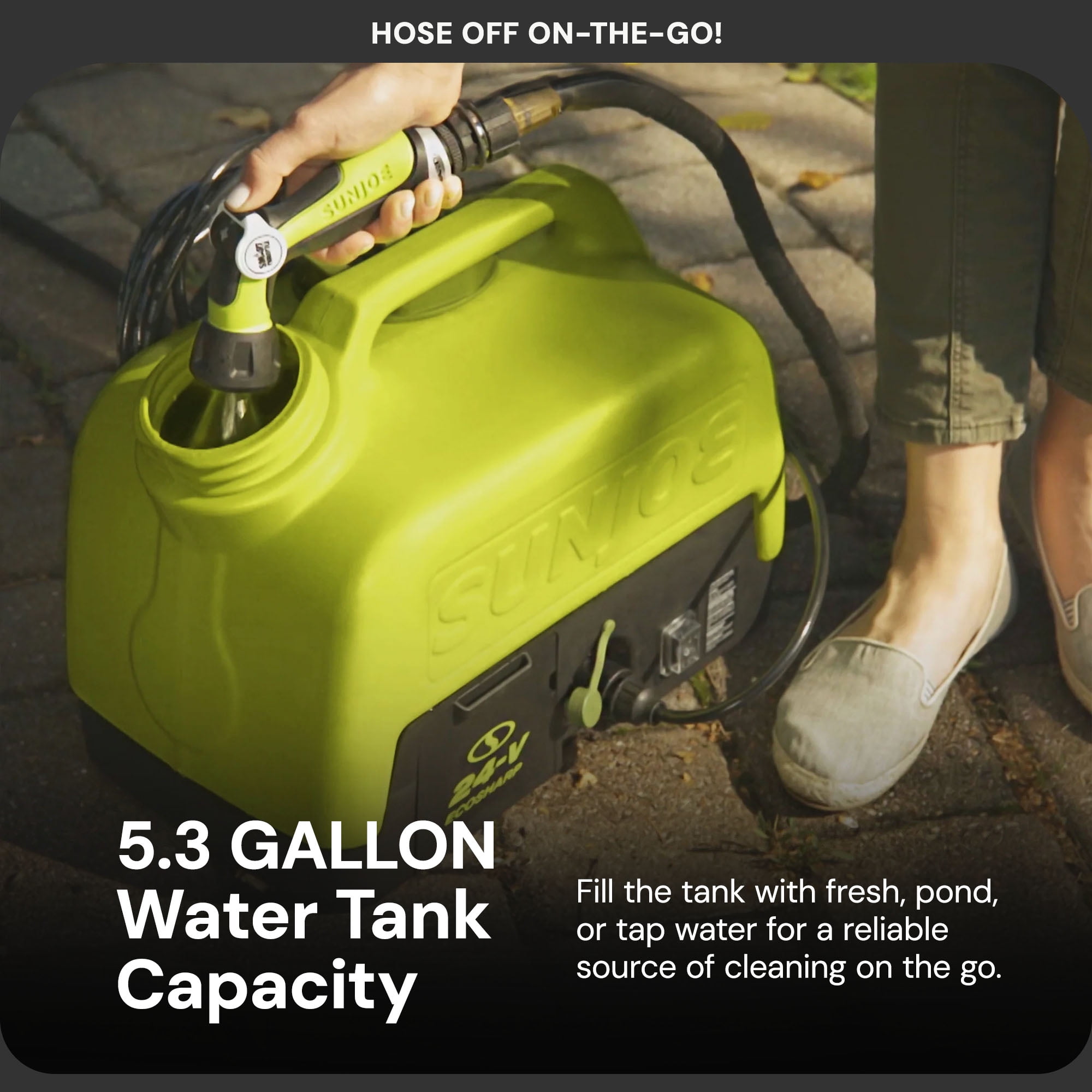 Open Box Sun Joe 24V Cordless Portable Sink/Shower Spray Washer, 5-Gallon, 2.0-Ah Battery + Charger