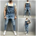 thumbnail image 2 of Pants for Men Denim Bib Jeans Overalls Casual Ripped Big Pocket Street Style Denim Jumpsuits Rompers, 2 of 7