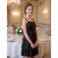 thumbnail image 4 of IBTOM CASTLE Teen Girl Glitter Ruffle Metallic Adjustable Spaghetti Straps Dress Square Neck Tiered Hemline Tween Pageant Homecoming Graduation Prom Outfits Junior Formal Easter Dress Black, 4 of 7