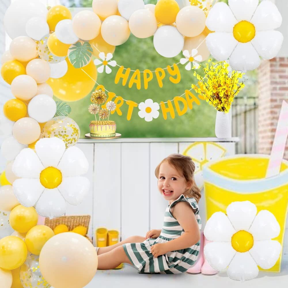 60Pcs Baby Shower Party Cream Yellow Daisy Balloons Garland Decorations  Kids Birthday Party Decorations Cute Daisy Foil Balloons - AliExpress