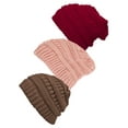 thumbnail image 1 of Bonnet Tricoté pour Femmes Lot de 3 - Taupe/rouge/rose Indien, 1 of 1