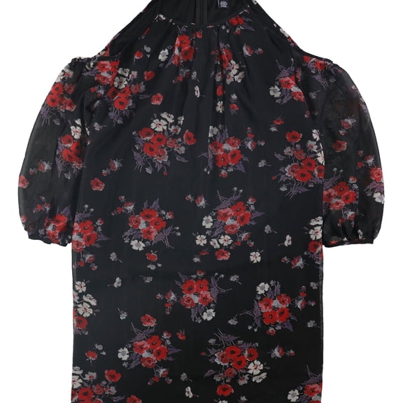 American Living Womens Floral Mini Cold Shoulder Dress, Black, 18