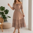 thumbnail image 6 of DHFJKG Wedding Guest Dresses For Women Summer Off Shoulder Long Dress Casual Puffy Short Sleeve Smocked Waist Flowy A-Line Sundress Stylish Dresses, 6 of 9