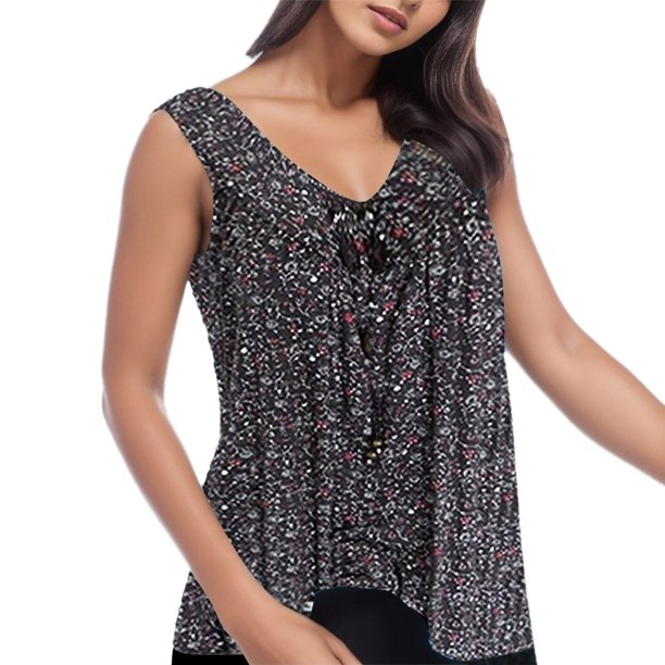 Gibobby Blusa Manga Larga Mujer Camisa sin mangas con estampado de flores con cuello en V para mujer a la moda(Negro, XXXXXL)