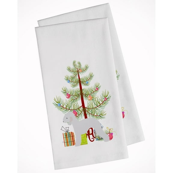 Bedlington Terrier Merry Christmas Tree White Kitchen Towel Set of 2 Dish Towels