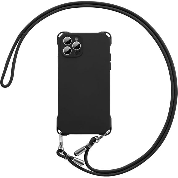 for iPhone 13 Pro Max Case with Crossbody Phone Lanyard, Soft Silicone Case with Adjustable Neck Shoulder Strap, Shockproof Phone Cover for iPhone 13 Pro Max(6.7 inch) - Black