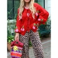 thumbnail image 5 of Womens Tie Front Cardigan Cute Cherry Open Front Y2k Sweater Oversized Chunky Knit Cardigan Tops Red S, 5 of 9