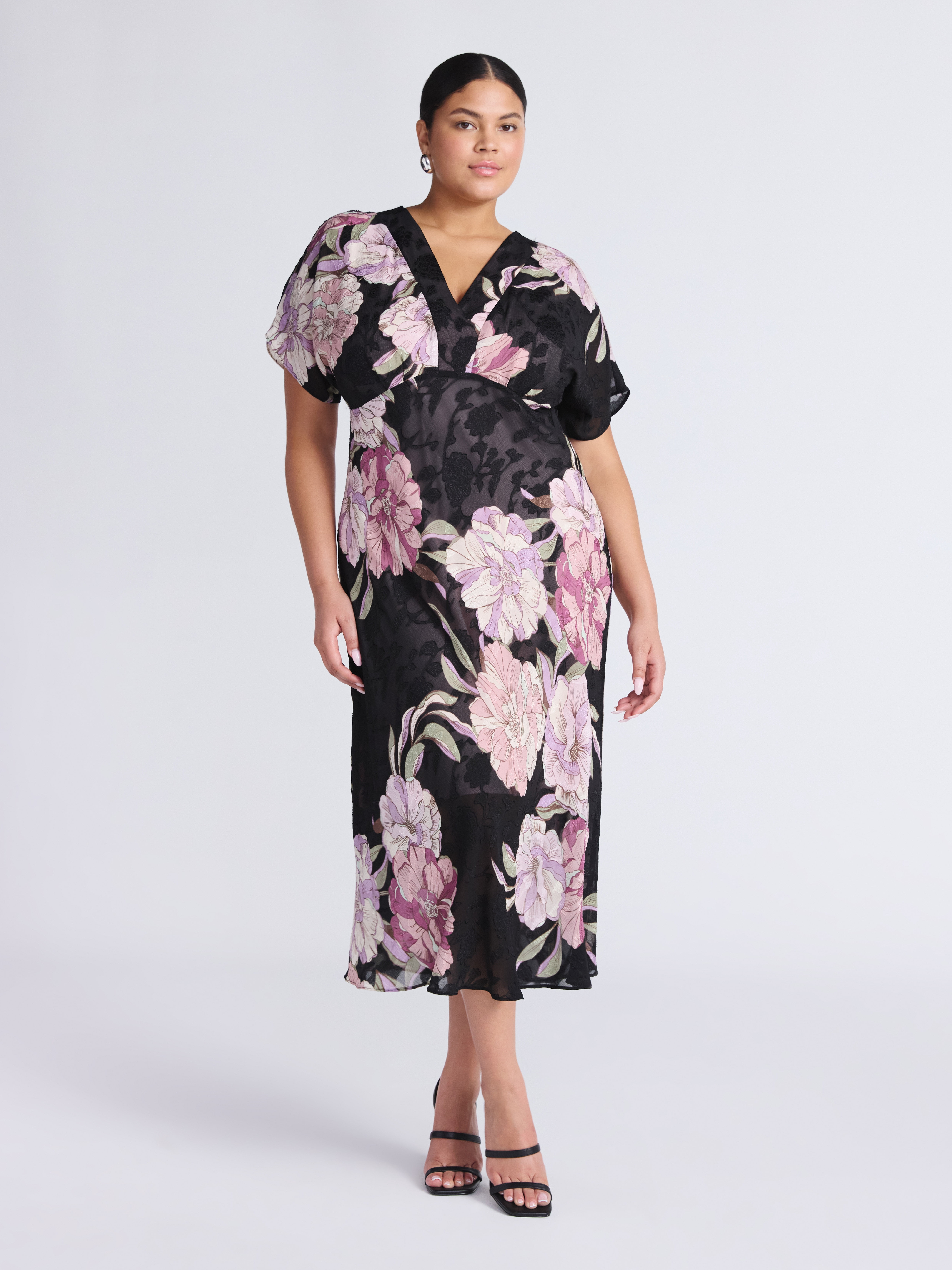 Sofia by Sofia Vergara Women's and Women's Plus  Bias Cut Midi Dress with Short Sleeves, Mid Calf Length, Sizes XS-4X