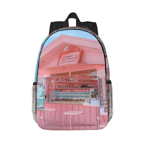 Easygdp Pastel Pink Beach Cafe Mochila Ligera de 15 Pulgadas para Estudiantes, Mochila Cómoda para la Escuela y Viajes, Correas Ajustables
