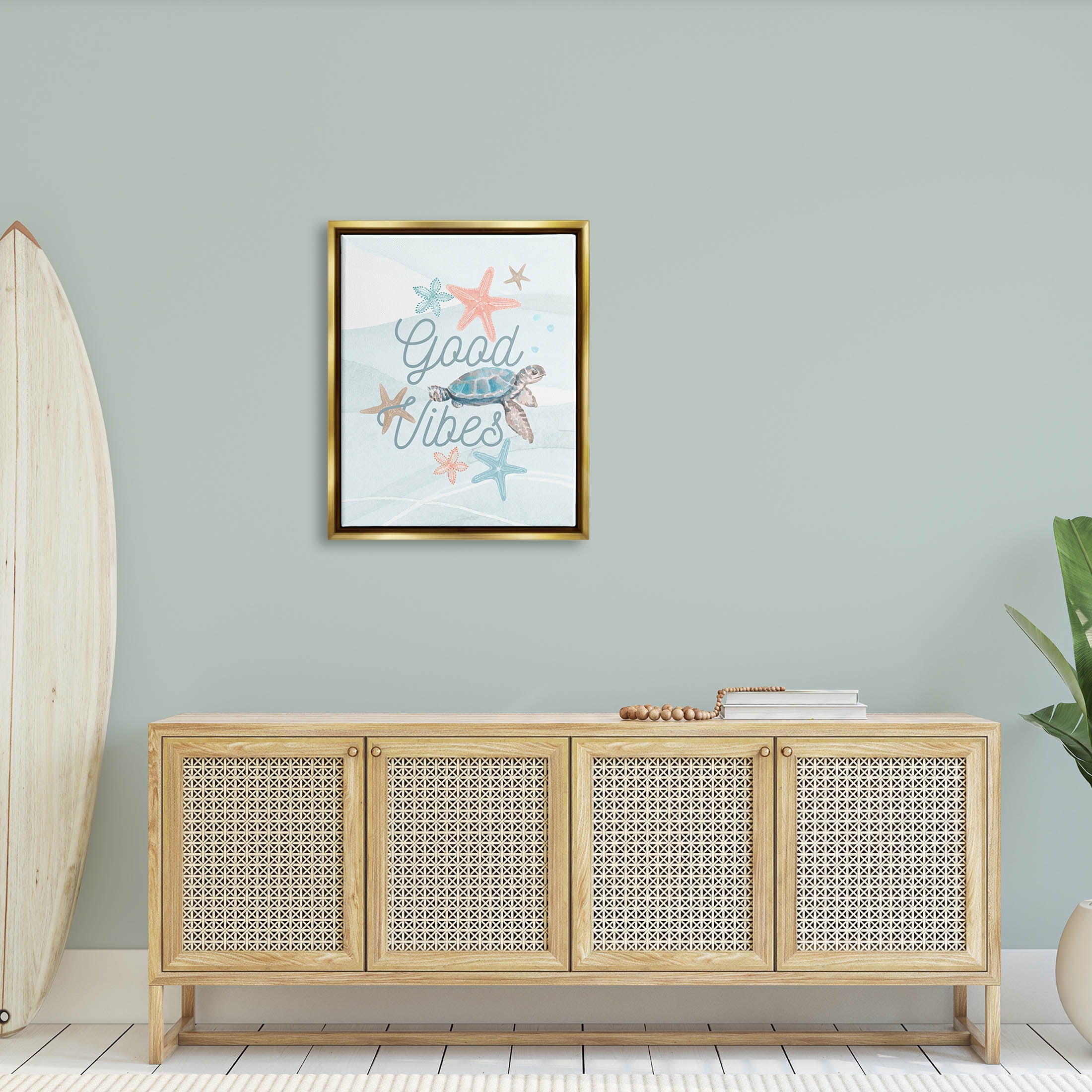 Good Vibes Underwater Sea Life Animals & Insects Graphic Art Metallic Gold Framed Art Print Wall Art