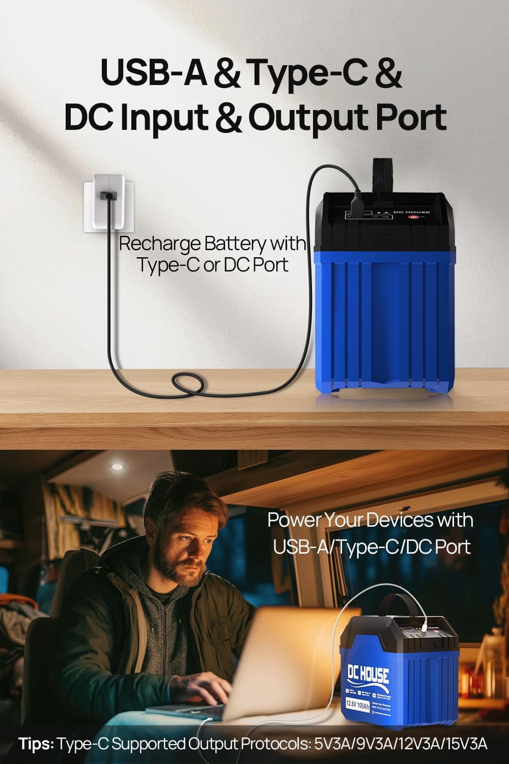 DC HOUSE 12V 50Ah Lithium Battery for Trolling Motor, Built-in 80A BMS, Deep Cycle Up to 4000 Times, Replace Trolling Motor Box with DC & TypeC Ports, for Outdoor, RV, Boat, Camping
