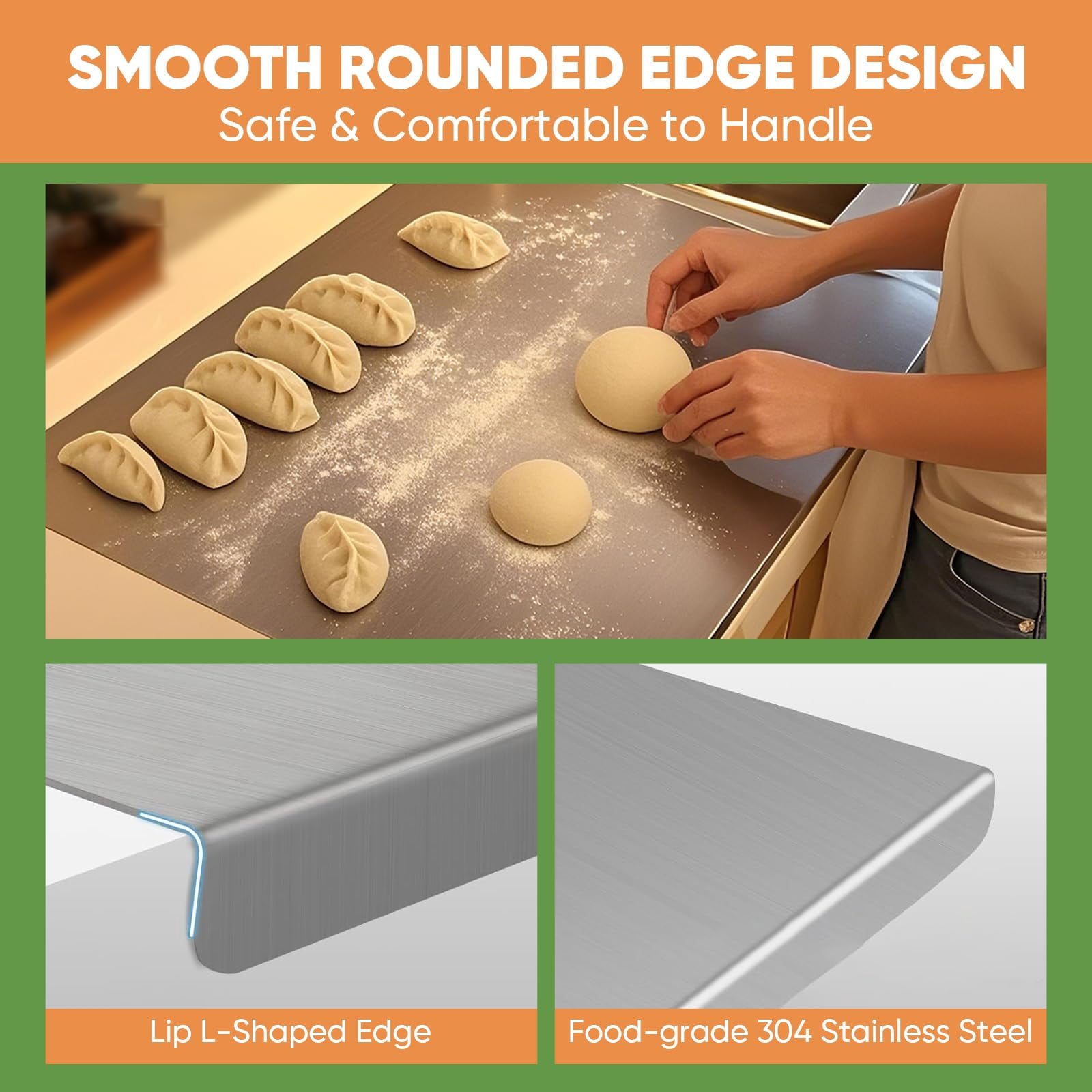 sakerplus stainless steel cutting board 11.8'' x 15.7'' (30x40 cm) with Lip,single stainless steel cutting board food prep,metal cutting board,stainless steel countertop cutting board,Easy To Clean