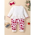 thumbnail image 3 of 2023 Newborn Baby Girl Valentines Outfits Heart Jumpsuit Long Sleeve Romper Onesie Headband Infant Spring Fall Clothes 2 Pcs Set (White Red, 6-12 Months), 3 of 9