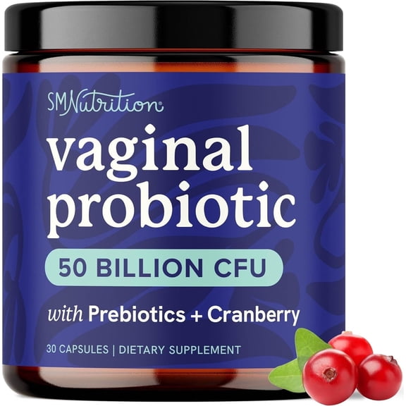 SMNutrition Vaginal Probiotics for Women with Prebiotics and Cranberry Extract, 50B CFU, 30 Capsules