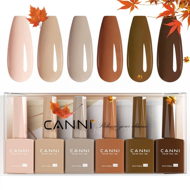 Set de esmaltes de uñas en gel CANNI Nude Brown Fall, 9 ml x 6 unidades, sin hemia