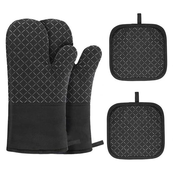 Heat Kitchen Oven Gloves And Pot Holders Set, Extra Long Flexible Thick Mitts for Grilling And Baking, Machine Washable with Anti Slip Design, 4 Piece Protective , 1 Kitchen Insulation Four-Piece Set