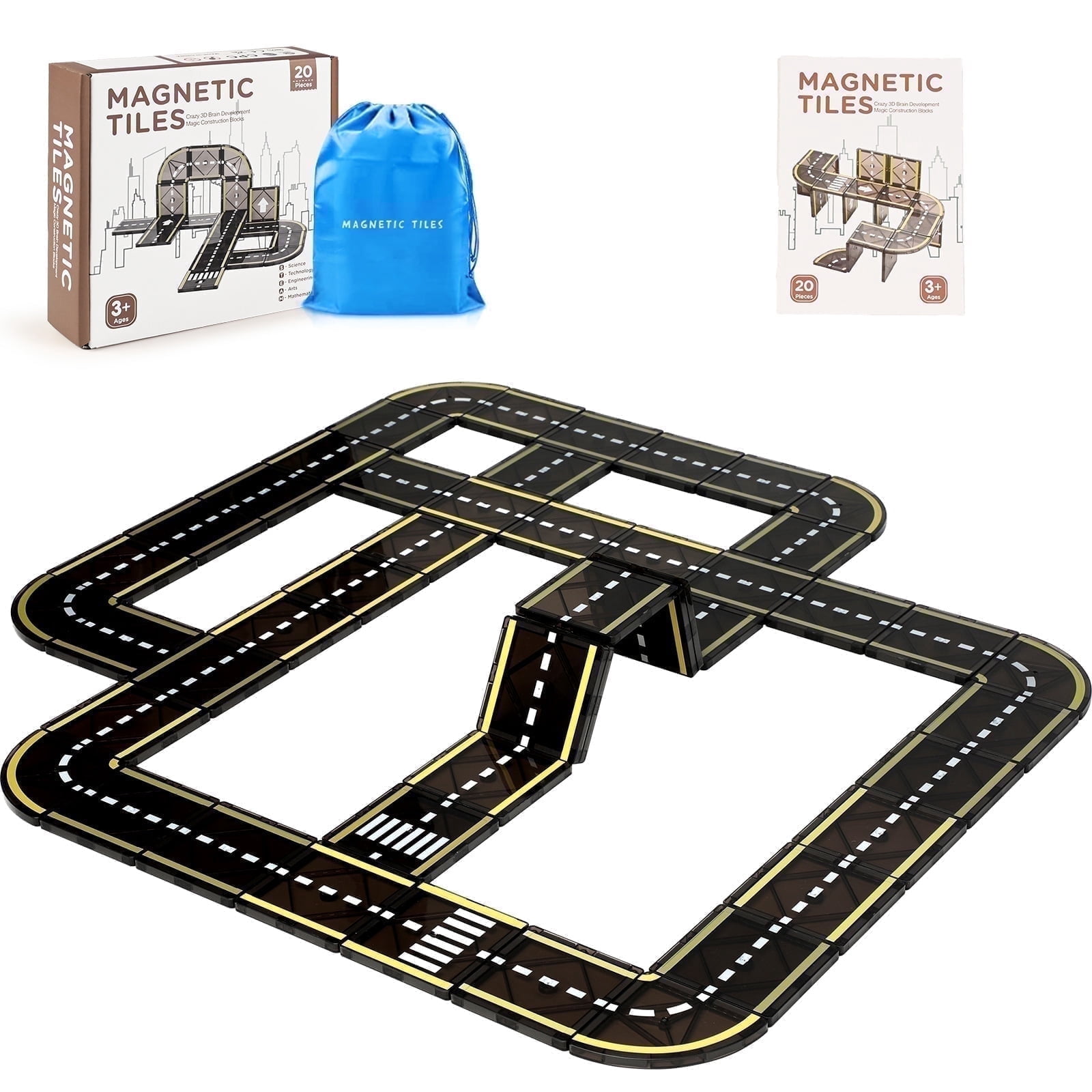 FunMagic Magnetic Tiles Road Set, Stem Magnet Building Blocks Montessori Educational Toy Gifts for 3+ Year Old Boys & Girls