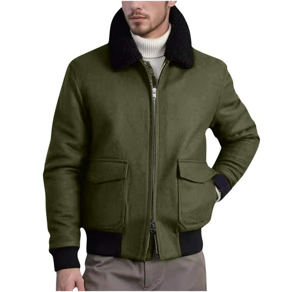 Yiliang Mens Motorcycle Biker Bomber Jacket Warm Winter Zip Up Jacket Windbreaker Sherpa Collar Coat,Army Green,L