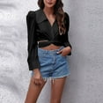 thumbnail image 2 of Women Sexy Crop Top Twist Front Tie Back Blouses Puff Long Sleeve Collared V Neck Cropped Shirts Solid Work Blouse, 2 of 3