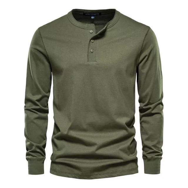 Blusas De Manga Larga Para Hombre Con Cuello Henley Y Camisa