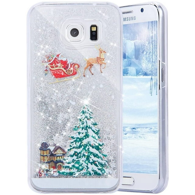 for Galaxy S8 Case, Shiny Stars Christmas Tree Rudolph Pattern Shell Flowing Liquid Floating Luxury Bling Sparkle Quicksands Hard PC Clear Funny Case Glitter Cover for Samsung Galaxy S8