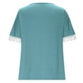 thumbnail image 6 of Olyvenn Stylish Criss Cross V Neck Tops for Women Lace Patchwork Short Sleeve Shirt Solid Color T Shirts Plus Size Loose Fit Blouse Light Blue S, 6 of 7