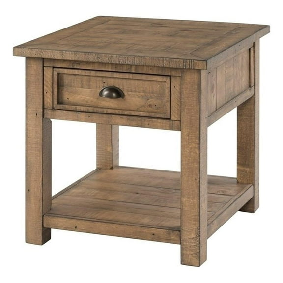 Bowery Hill 1 Drawer Farmhouse Solid Wood End Table in Brown