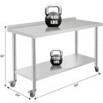 thumbnail image 2 of 60 In x24 In x35 In Rolling Stainless Steel Work Table with Adjustable Undershelf Back Guard and Hooks - Heavy Duty Prep Table for Kitchen and Restaurant, 2 of 7