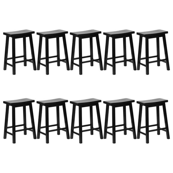 PJ Wood Classic Saddle-Seat 24" Kitchen Counter Stools, Black (Set of 10)