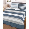 thumbnail image 2 of Quilts Twin Size, Blue Grey Stripe Soft Comforter Bedding Set for Bed, Farmhouse Modern Art Striped Lightweight Quilted Bedspread with Pillow Cover(2 Pieces) for All Season, 68x86 Inch, 2 of 6
