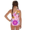 thumbnail image 2 of SEANATIVE Swimsuits for Teen Girls One Piece Bathing Suit See Through Short Skirt Cover Ups Cut Out Back Beachwear for Surfing Water Park, Size 11-12, Colorful Daisy Pink, 2 of 7