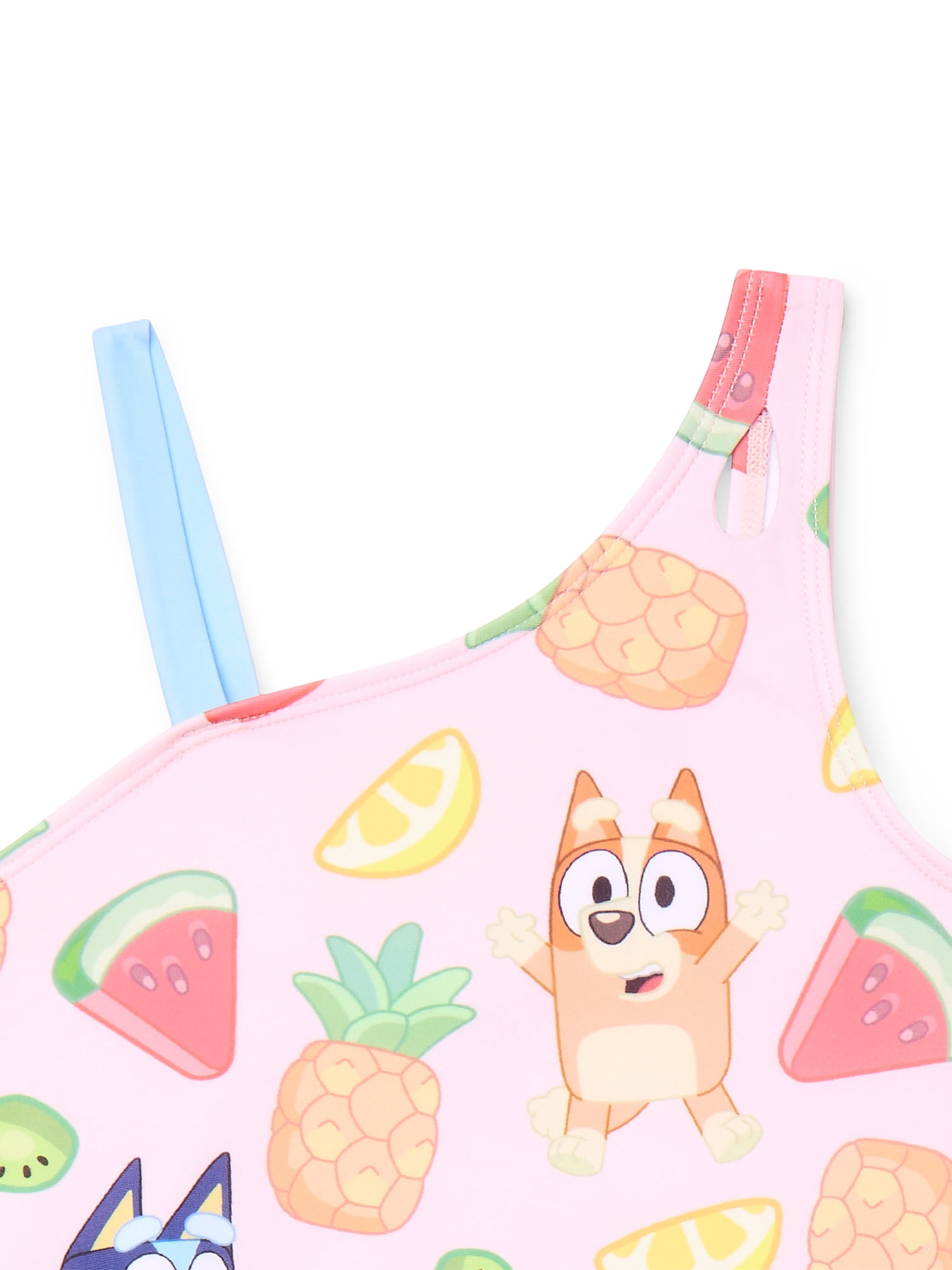 Bluey and Bingo Girls Fruit Graphic One-Piece Swimsuit with UPF 50+, Sizes 4-6