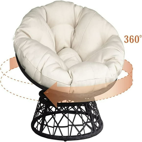Arttoreal Outdoor 360-Degree Swivel Papasan Chair with Round Cushion and Steel Frame,for Garden and Backyard,Beige