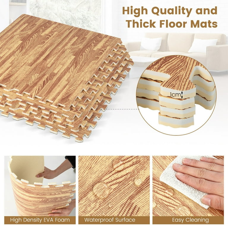 Gymax 12 Pieces EVA Foam Floor Interlocking Tile Mat w/ Natural Wood Grain Gymax 12 Pieces EVA Foam Floor Interlocking Tile Mat w/ Natural Wood Grain